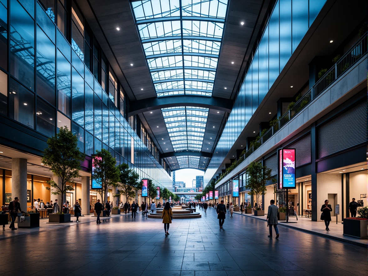 Prompt: Modern international train station, sleek glass roof, minimalist steel beams, futuristic LED lighting, dynamic color-changing displays, large digital screens, high-ceilinged atriums, polished marble floors, metallic accents, geometric patterns, urban cityscape views, busy pedestrian traffic, fast-paced atmosphere, soft warm glow, subtle shadows, 1/1 composition, realistic reflections, ambient occlusion.