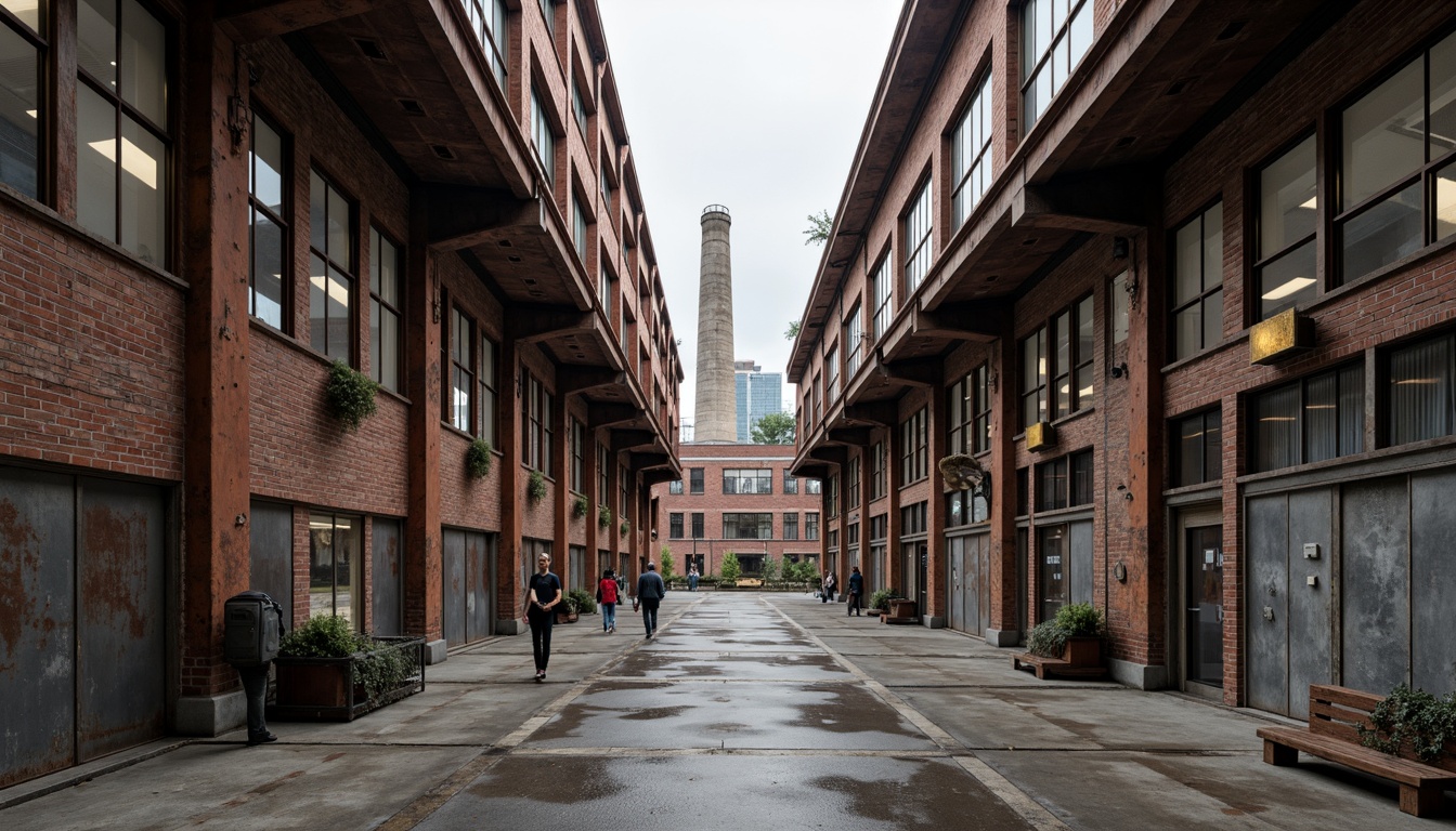 Prompt: Industrial warehouse, galvanized steel structure, fire brick exterior walls, rusted metal accents, exposed ductwork, concrete floors, reclaimed wood beams, vintage factory windows, urban cityscape backdrop, overcast skies, dramatic sidelighting, high contrast ratio, 1/1 composition, gritty textures, realistic weathering effects.