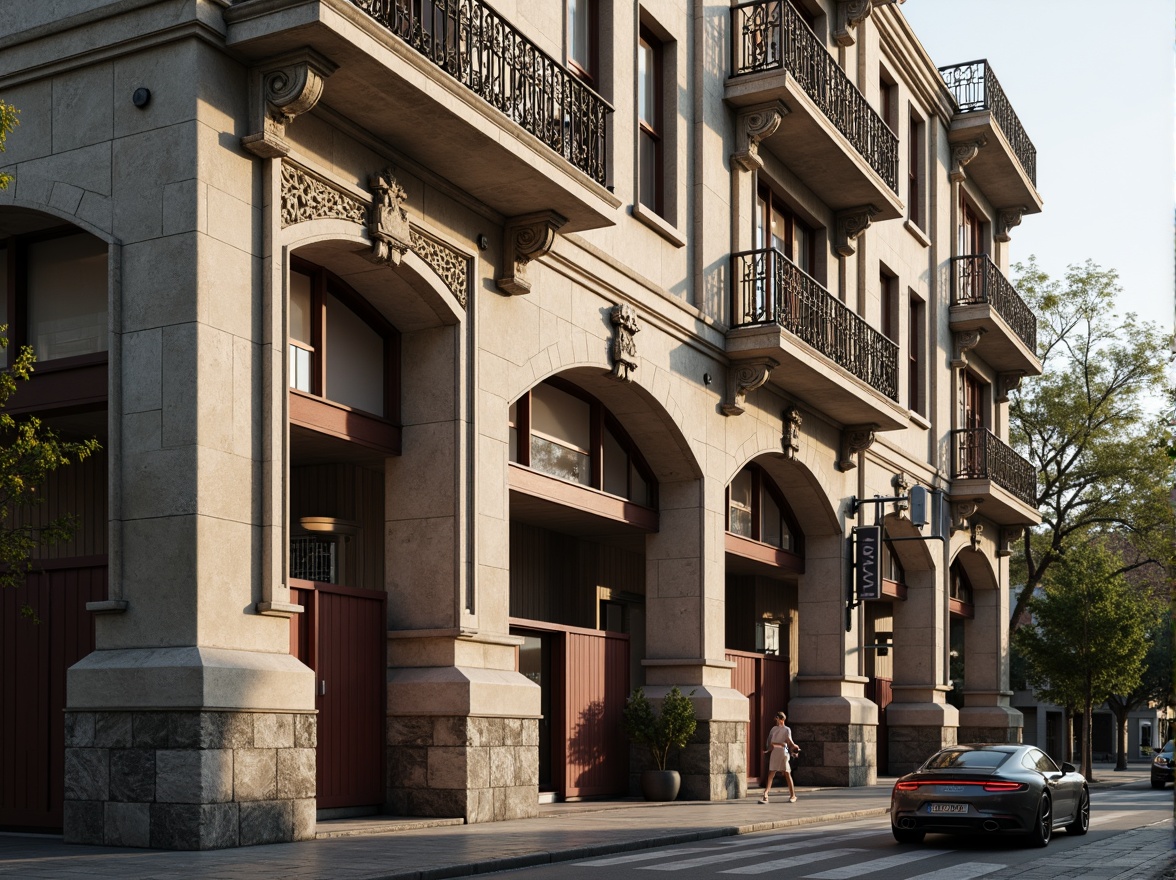 Prompt: Grandiose building facade, ornate columns, carved stone details, symmetrical composition, classical pediments, intricate moldings, arched windows, ornamental balconies, rusticated base, pilasters, dentils, egg-and-dart motifs, acanthus leaves, scroll-like ornaments, soft warm lighting, shallow depth of field, 1/1 composition, realistic textures, ambient occlusion, urban cityscape, tree-lined streets, historic neighborhood, afternoon sunlight.