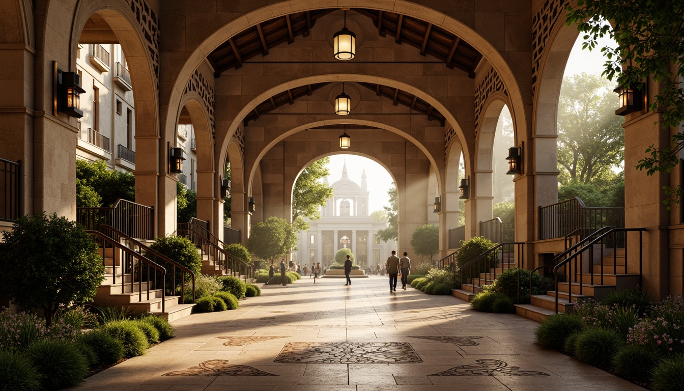 Prompt: Rustic metro station, Romanesque archways, stone walls, ornate columns, grand staircases, vintage lanterns, lush greenery, blooming flowers, natural stone pavement, intricate mosaics, warm golden lighting, atmospheric fog effects, 3/4 composition, shallow depth of field, realistic textures, ambient occlusion.