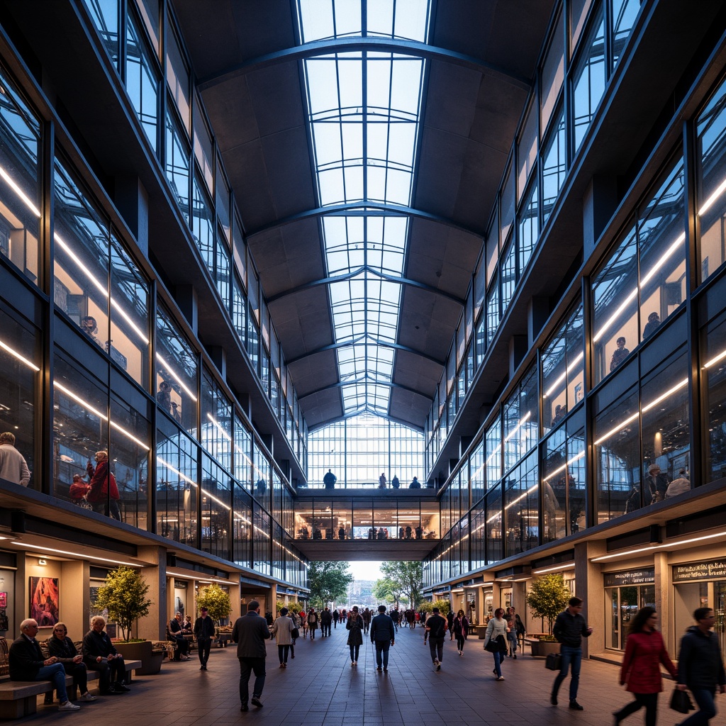 Prompt: Modern international style train station, sleek glass ceilings, futuristic LED lighting, neon-colored accents, dynamic ambient illumination, high-contrast shadows, realistic reflections, intricate metallic details, grandiose architecture, bustling pedestrian traffic, vibrant urban atmosphere, shallow depth of field, 1/1 composition, panoramic view, soft warm glow, dramatic spotlights.