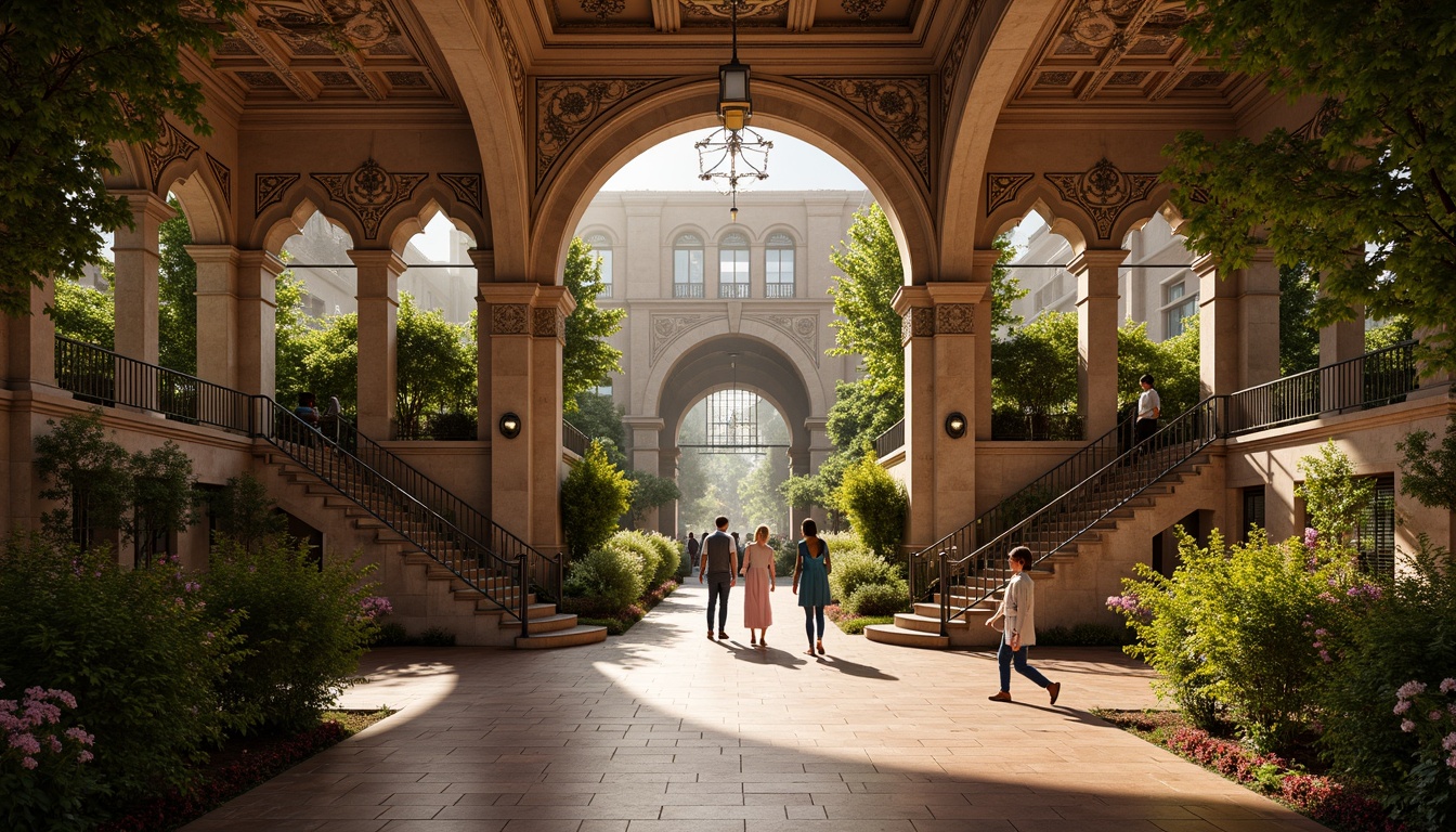 Prompt: Grand metro station, Romanesque arches, ornate stone carvings, lush greenery, vibrant flowers, natural stone walls, terracotta tiles, grand staircases, intricate mosaics, ornate metal railings, warm golden lighting, shallow depth of field, 1/1 composition, realistic textures, ambient occlusion, bustling urban atmosphere, morning commute, soft focus effect.