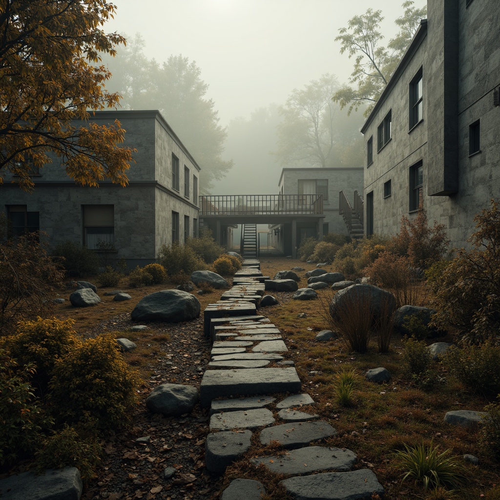 Prompt: Moody Gainsboro landscape, misty fog, soft warm lighting, rustic wooden bridges, meandering stone pathways, vibrant moss, weathered concrete walls, distressed metal accents, muted earth tones, rich brown hues, deep charcoal grays, soft peach undertones, warm beige textures, subtle gradient effects, cinematic atmosphere, high contrast ratio, 1/2 composition, dramatic shadows, realistic ambient occlusion.