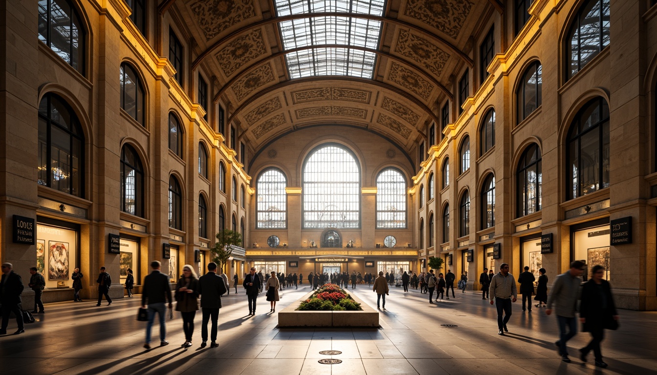 Prompt: Grand metro station, Romanesque archways, vaulted ceilings, ornate columns, intricate stone carvings, warm golden lighting, bustling urban atmosphere, modern transportation hub, sleek glass roofs, steel beams, industrial textures, vibrant city life, morning rush hour, shallow depth of field, 1/2 composition, realistic reflections, ambient occlusion.