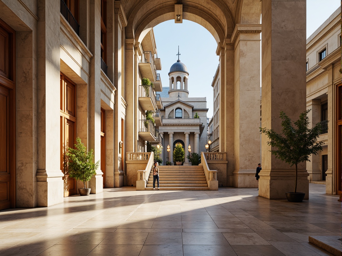 Prompt: Grand courthouse building, classical architecture style, symmetrical facade, Corinthian columns, ornate carvings, majestic entrance, grand staircase, marble floors, high ceilings, large windows, elegant proportions, traditional materials, historic landmark, city center location, urban surroundings, morning sunlight, soft warm lighting, shallow depth of field, 1/1 composition, realistic textures, ambient occlusion.