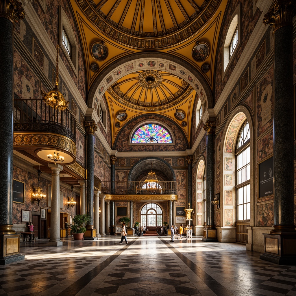 Prompt: Ornate Byzantine church, golden domes, intricate stone carvings, ornamental arches, richly textured marble floors, polished granite columns, vibrant mosaic tiles, colorful stained glass windows, ornate bronze door handles, grandiose chandeliers, warm candlelight, atmospheric shadows, shallow depth of field, 1/1 composition, symmetrical framing, dramatic lighting, realistic textures, ambient occlusion.