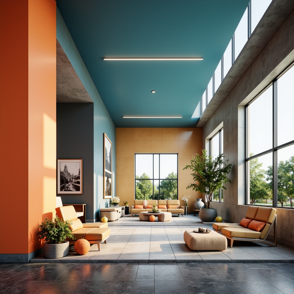 Prompt: Vibrant color scheme, pastel hues, bold accents, monochromatic palette, natural materials, earthy tones, warm beige walls, cool blue ceilings, contrasting textures, glossy finishes, matte surfaces, LED lighting, ambient illumination, dramatic shadows, 3D modeling, futuristic architecture, sleek lines, geometric patterns, optical illusions, minimalist decor, functional spaces, harmonious balance, visual flow, spatial hierarchy.