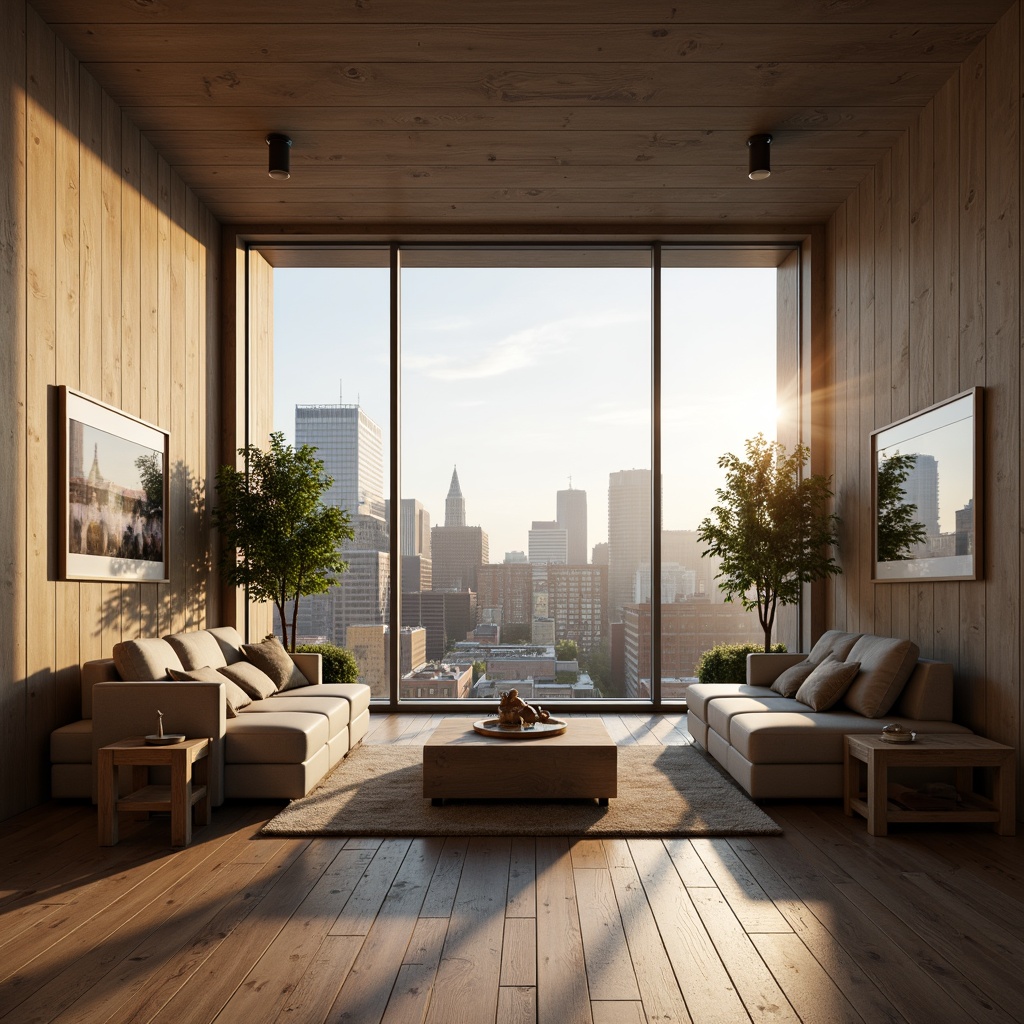 Prompt: Cozy living room, comfortable sofas, natural wood flooring, floor-to-ceiling windows, urban cityscape view, soft warm lighting, shallow depth of field, 3/4 composition, realistic textures, ambient occlusion, minimalist decor, modern furniture, green plants, peaceful ambiance, spacious open layout, functional storage units, smart home automation systems, ergonomic workspaces, relaxing color palette, calming soundscapes.