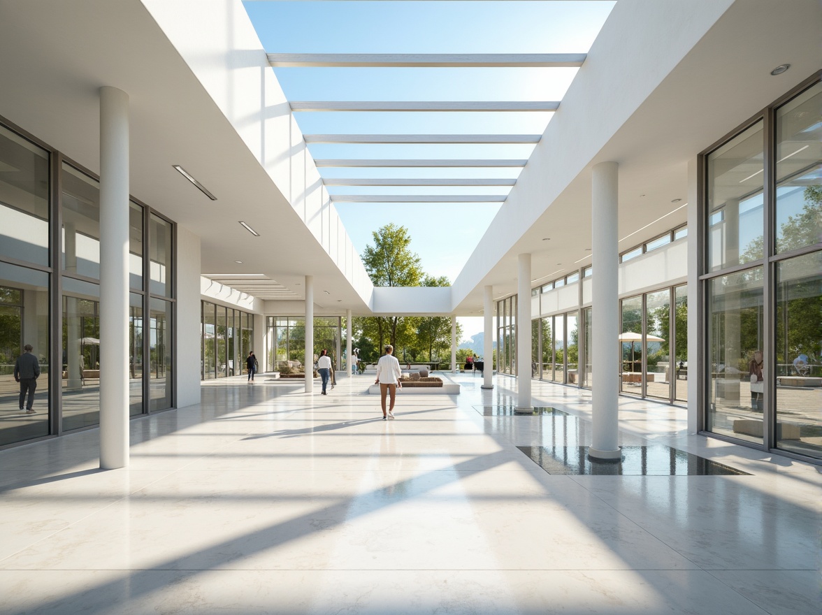 Prompt: Spacious open-plan interior, floor-to-ceiling windows, sliding glass doors, transparent roofing, skylights, clerestory windows, minimal obstruction, reflective surfaces, polished marble floors, bright white walls, airy atmosphere, abundant natural light, warm sunny day, soft diffused lighting, shallow depth of field, 1/1 composition, realistic textures, ambient occlusion.