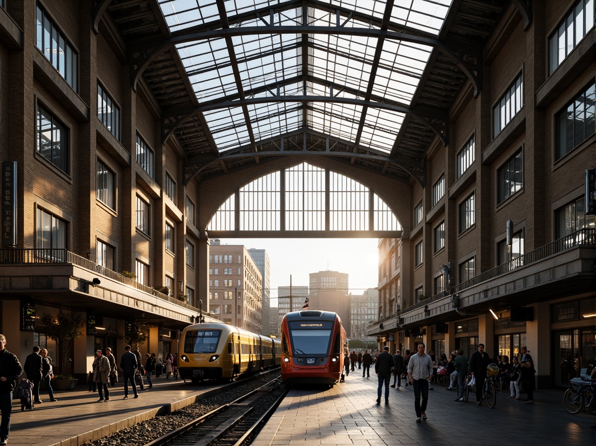 Prompt: Grand train station, high ceilings, large windows, natural ventilation systems, clerestory windows, open platforms, steel beams, industrial architecture, modern urban design, bustling city atmosphere, morning sunlight, soft warm lighting, shallow depth of field, 3/4 composition, panoramic view, realistic textures, ambient occlusion.