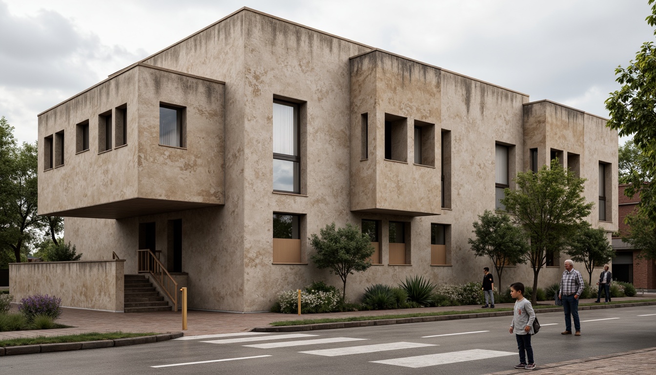 Prompt: Rustic building facade, plastered concrete texture, earthy color palette, natural stone accents, modern minimalist design, industrial chic aesthetic, urban cityscape, cloudy sky, soft diffused lighting, shallow depth of field, 1/1 composition, realistic material representation, ambient occlusion.