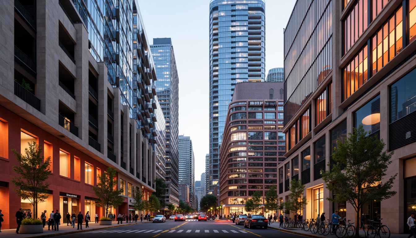 Prompt: Vibrant urban landscape, sleek skyscrapers, bold color scheme, contrasting hues, neutral backgrounds, accent walls, metallic finishes, reflective glass facades, modern architectural design, geometric patterns, intricate textures, warm ambient lighting, shallow depth of field, 1/1 composition, panoramic view, realistic renderings, ambient occlusion.