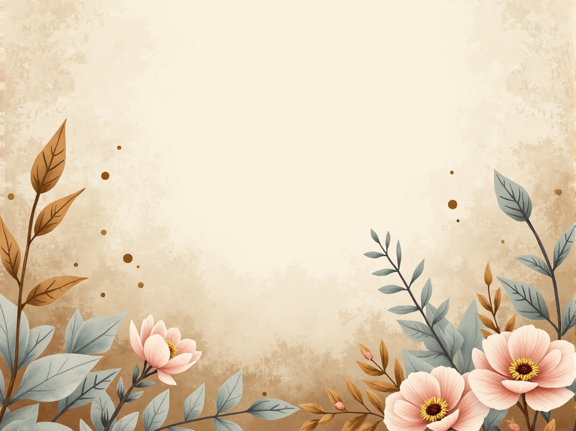 Prompt: Soft pastel hues, calming atmosphere, serene ambiance, gentle color transitions, soothing warm beige, creamy whites, pale blues, muted greens, elegant gold accents, subtle texture overlays, natural fabric materials, earthy terracotta tones, blooming florals, whimsical illustrations, hand-painted details, delicate patterns, dreamy soft focus, shallow depth of field, 1/1 composition, warm golden lighting, realistic renderings.