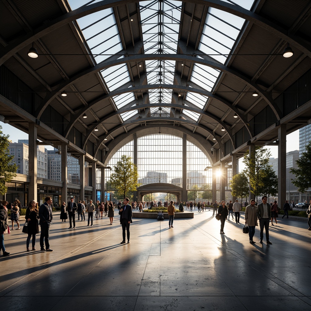 Prompt: Grand train station, high ceilings, natural ventilation systems, large windows, clerestory windows, skylights, open atriums, minimalist steel beams, polished concrete floors, modern industrial design, urban cityscape, busy streets, morning sunlight, soft warm lighting, shallow depth of field, 3/4 composition, panoramic view, realistic textures, ambient occlusion.