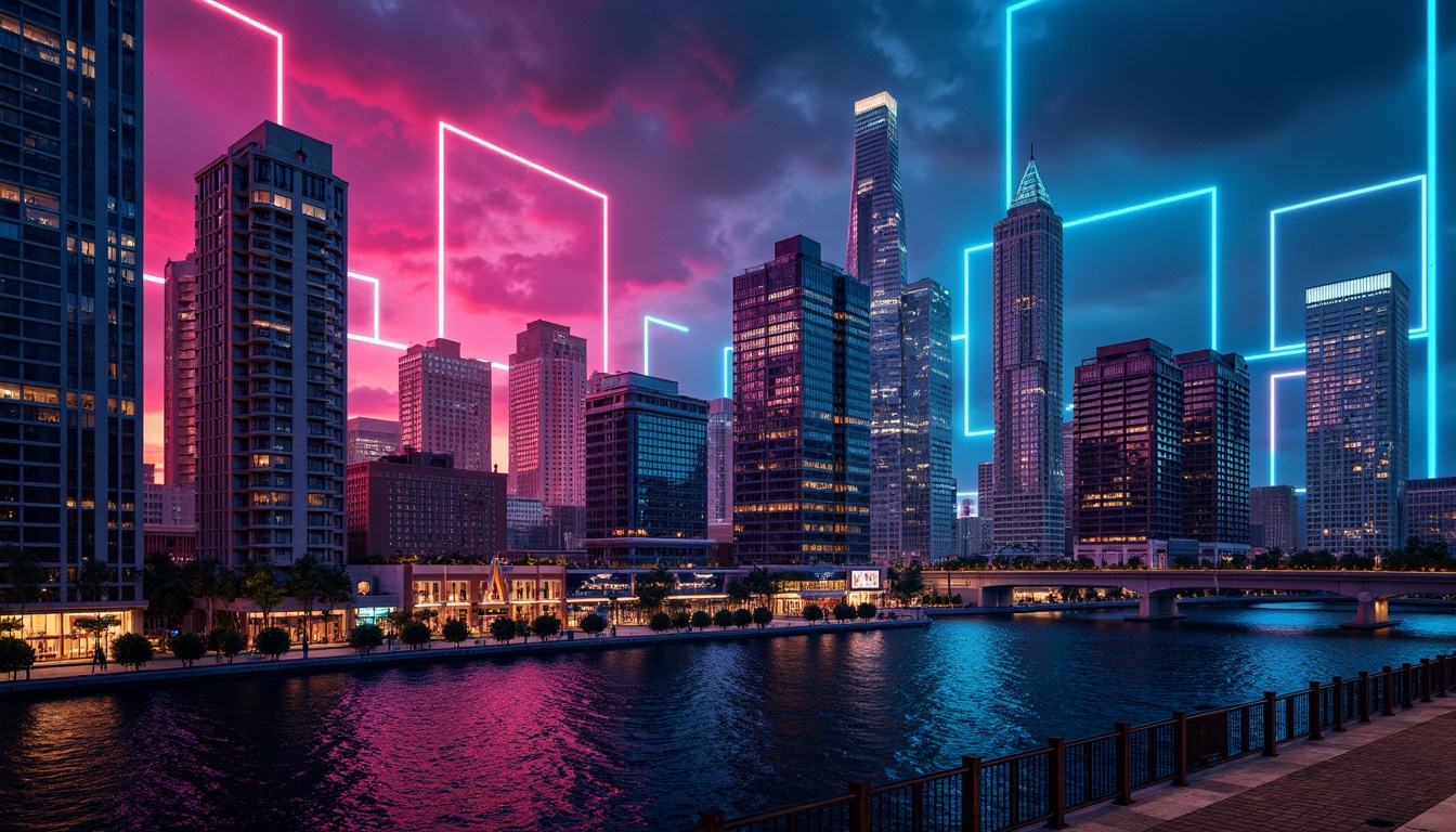 Prompt: Vibrant cityscape, modern skyscrapers, bold color blocking, neon lights, urban landscapes, industrial chic, exposed brick walls, metal accents, glass facades, futuristic aesthetic, dynamic LED lighting, abstract geometric patterns, gradient effects, monochromatic schemes, contrasting hues, harmonious palettes, natural stone textures, earthy tones, minimalist elegance, sophisticated luxury.