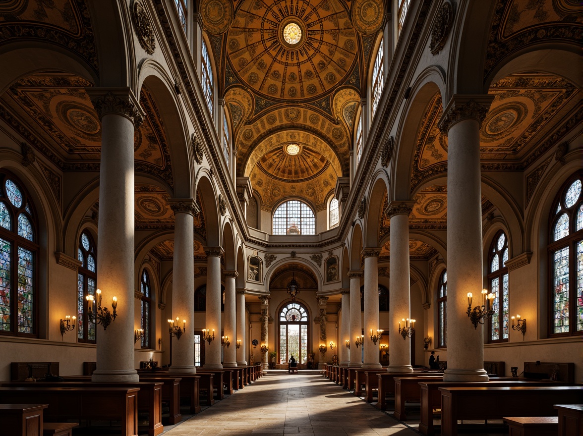 Prompt: Byzantine-style church, ornate arches, golden mosaics, intricate stone carvings, grand domes, vaulted ceilings, marble columns, ornamental capitals, mystical ambiance, soft warm lighting, subtle shadows, 1/1 composition, detailed textures, ambient occlusion.