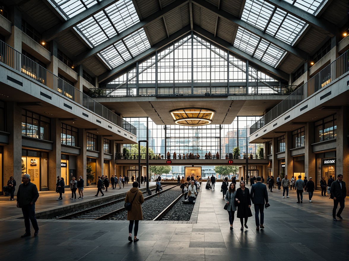 Prompt: Grand train station, high ceilings, large windows, natural ventilation systems, clerestory windows, skylights, transparent roofs, airy atriums, steel beams, modern industrial architecture, urban cityscape, busy streets, morning commute, soft warm lighting, shallow depth of field, 3/4 composition, panoramic view, realistic textures, ambient occlusion.