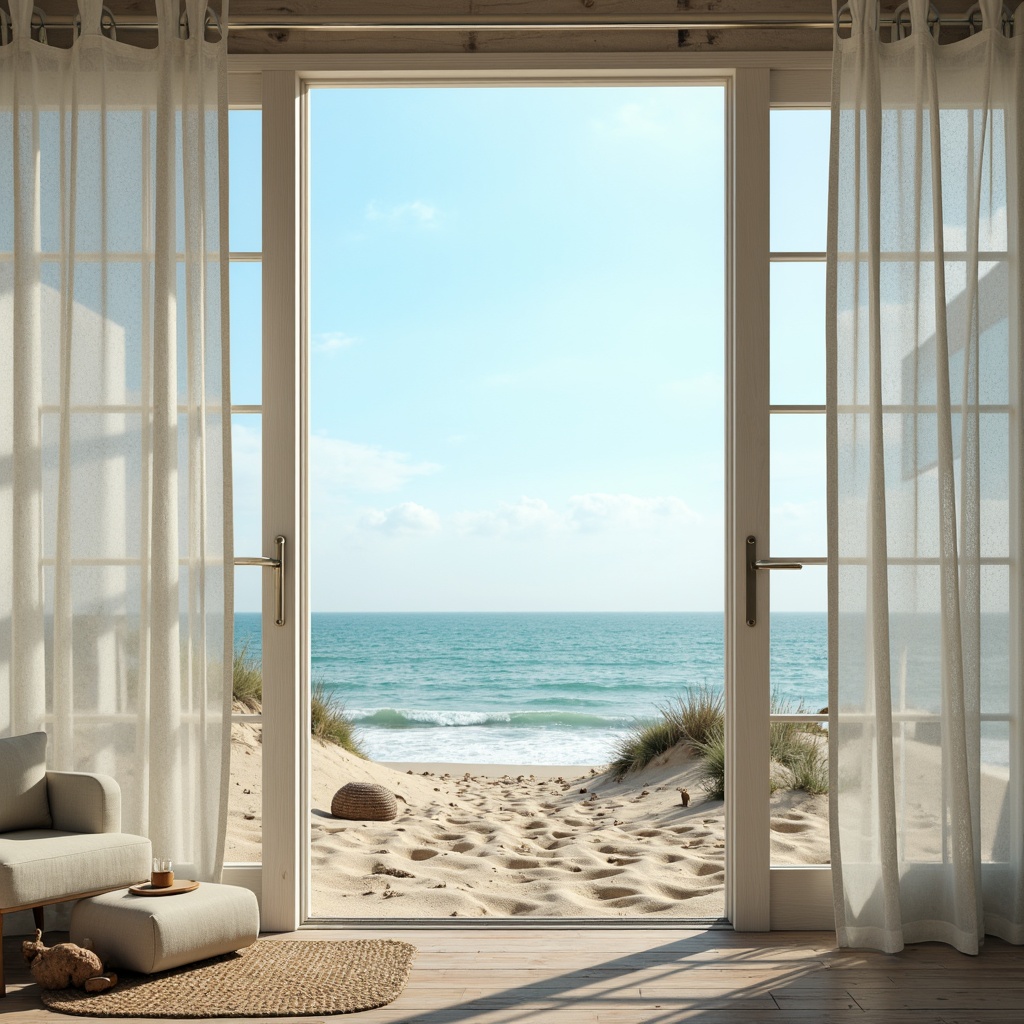 Prompt: Soft azure skies, warm beige sand, gentle ocean waves, driftwood accents, sea salt textures, natural linen fabrics, creamy whites, weathered wooden planks, rustic metal details, subtle turquoise hints, misty morning light, shallow depth of field, 1/1 composition, realistic renderings, ambient occlusion.