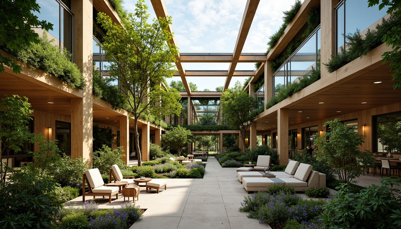 Prompt: Vibrant atrium, lush greenery, natural stone walls, wooden accents, floor-to-ceiling windows, transparent glass roofs, open-plan living spaces, minimalist decor, soft warm lighting, shallow depth of field, 3/4 composition, panoramic view, realistic textures, ambient occlusion, earthy color palette, organic shapes, free-flowing curves, eco-friendly materials, sustainable design solutions, maximized natural ventilation, cross-ventilation systems, clerestory windows, skylights, solar tubes, green roofs, living walls.