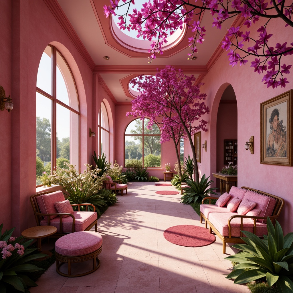 Prompt: Vibrant orchid-inspired architecture, soft blush tones, delicate petal-like details, whimsical botanical patterns, luxurious velvet textures, rich jewel-toned accents, warm golden lighting, shallow depth of field, 1/2 composition, intimate atmospheric perspective, realistic fabric rendering, ambient occlusion.Let me know if you need any adjustments!