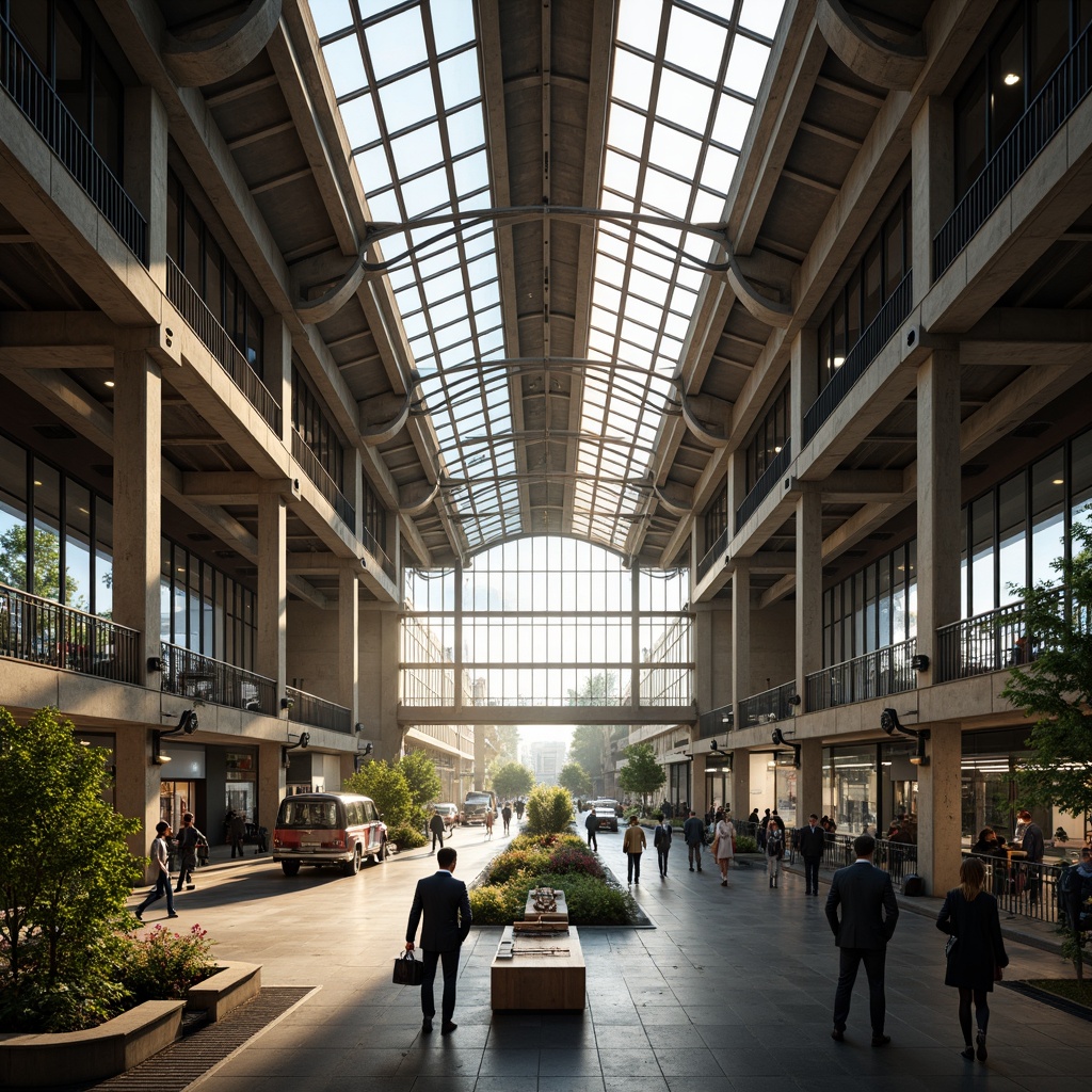 Prompt: Spacious train station, high ceilings, natural light pouring in, large windows, clerestory roofs, skylights, open atriums, grand entrance halls, modern architecture, steel beams, concrete columns, industrial chic design, urban cityscape, busy streets, rush hour atmosphere, morning sunlight, warm ambient lighting, shallow depth of field, 3/4 composition, panoramic view, realistic textures, ambient occlusion, natural ventilation systems, airflow optimization, wind towers, solar chimneys, green roofs, living walls, eco-friendly materials.