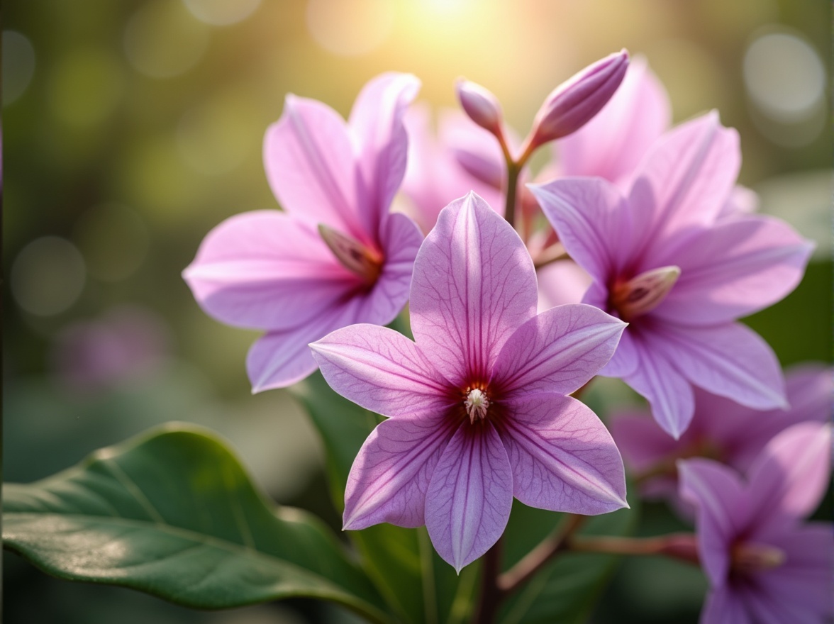 Prompt: Ethereal orchid tones, soft pastel hues, delicate flower petals, lush greenery, subtle shimmer, iridescent sheen, gentle warm lighting, shallow depth of field, 1/2 composition, intimate close-up view, realistic textures, ambient occlusion, whimsical illustration style, dreamy atmosphere, romantic ambiance, elegant sophistication, refined beauty.