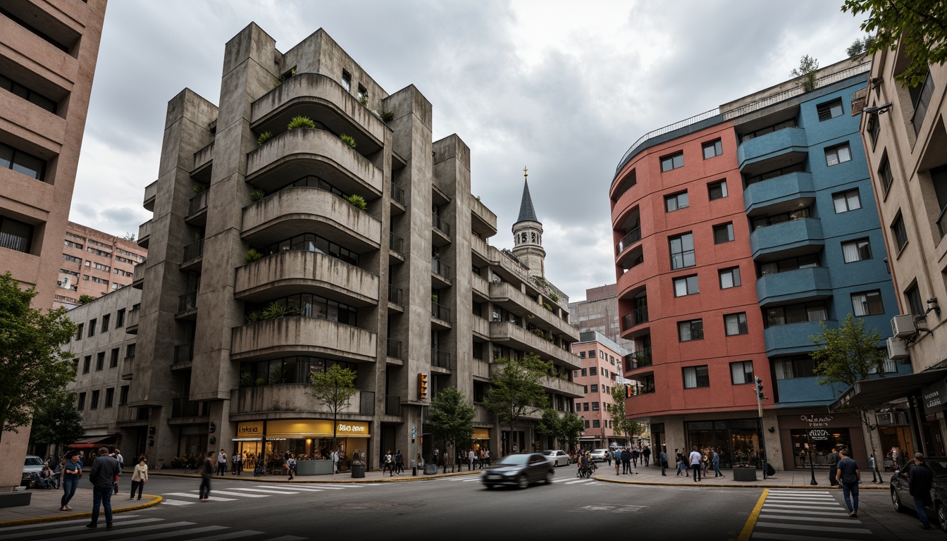 Prompt: Rugged brutalist architecture, monolithic concrete structures, industrial materials, raw textures, muted earthy tones, bold primary colors, contrasting color blocking, geometric patterns, urban cityscape, overcast skies, dramatic shadows, high-contrast lighting, 1/2 composition, symmetrical framing, stark realism, gritty atmosphere, weathered surfaces, distressed finishes.