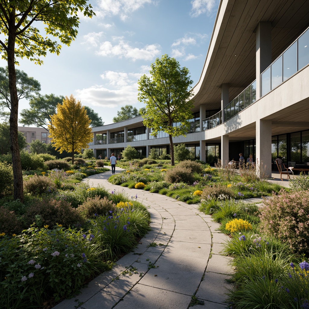 Prompt: Eco-friendly tram station, lush green roofs, native plant species, rainwater harvesting systems, solar-powered lighting, recycled metal infrastructure, natural stone pathways, energy-efficient signage, modern minimalist architecture, large skylights, abundant natural light, shallow depth of field, 3/4 composition, panoramic view, realistic textures, ambient occlusion, vibrant wildflowers, tranquil atmosphere, soft warm lighting.