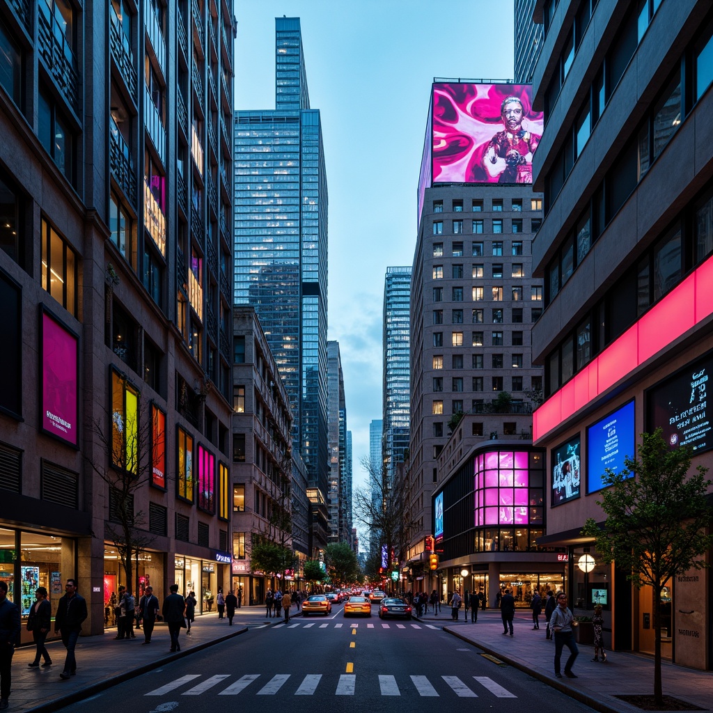 Prompt: Vibrant cityscape, modern skyscrapers, bold color accents, neon lights, urban energy, eclectic mix of materials, sleek metal fa\u00e7ades, glass and steel structures, monochromatic backgrounds, contrasting textures, futuristic ambiance, dynamic lighting effects, shallow depth of field, 1/2 composition, high-angle shot, cinematic mood, realistic reflections, ambient occlusion.