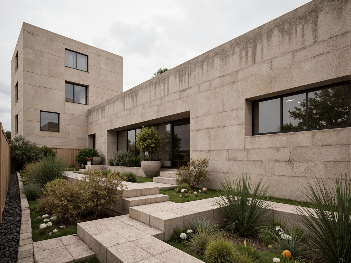 Prompt: Rustic plastered concrete walls, earthy tones, rough textures, natural materials, industrial-chic aesthetic, modern brutalist architecture, urban landscape, cloudy sky, soft diffused lighting, shallow depth of field, 1/1 composition, realistic renderings, ambient occlusion.