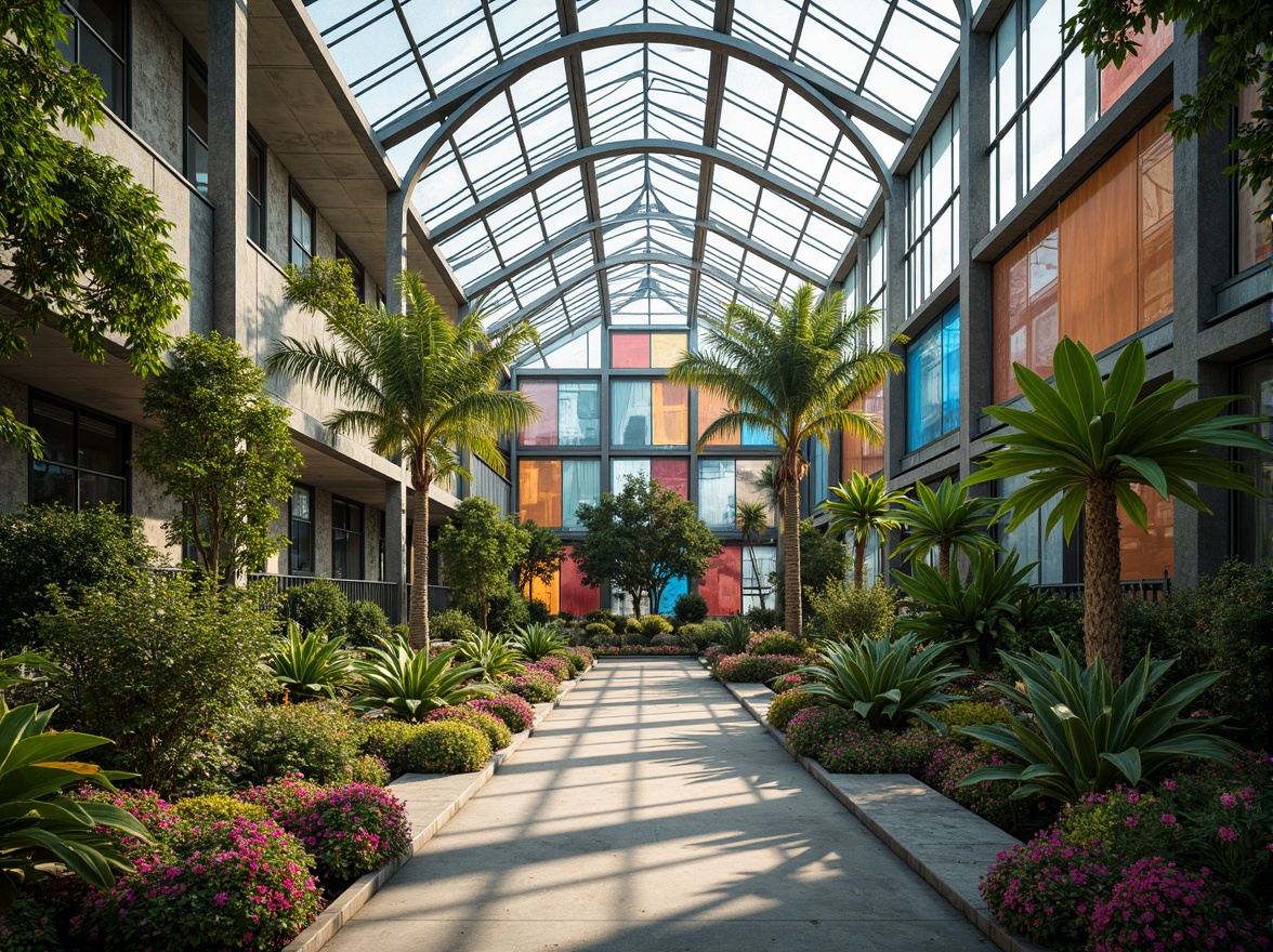 Prompt: Vibrant greenhouse, expressionist architecture, curved glass facade, lush tropical plants, exotic flowers, twisted metal frames, irregular shapes, bold colors, abstract patterns, natural stone walls, reclaimed wood accents, organic forms, futuristic ambiance, soft diffused lighting, shallow depth of field, 1/1 composition, wide-angle lens, realistic reflections, ambient occlusion.