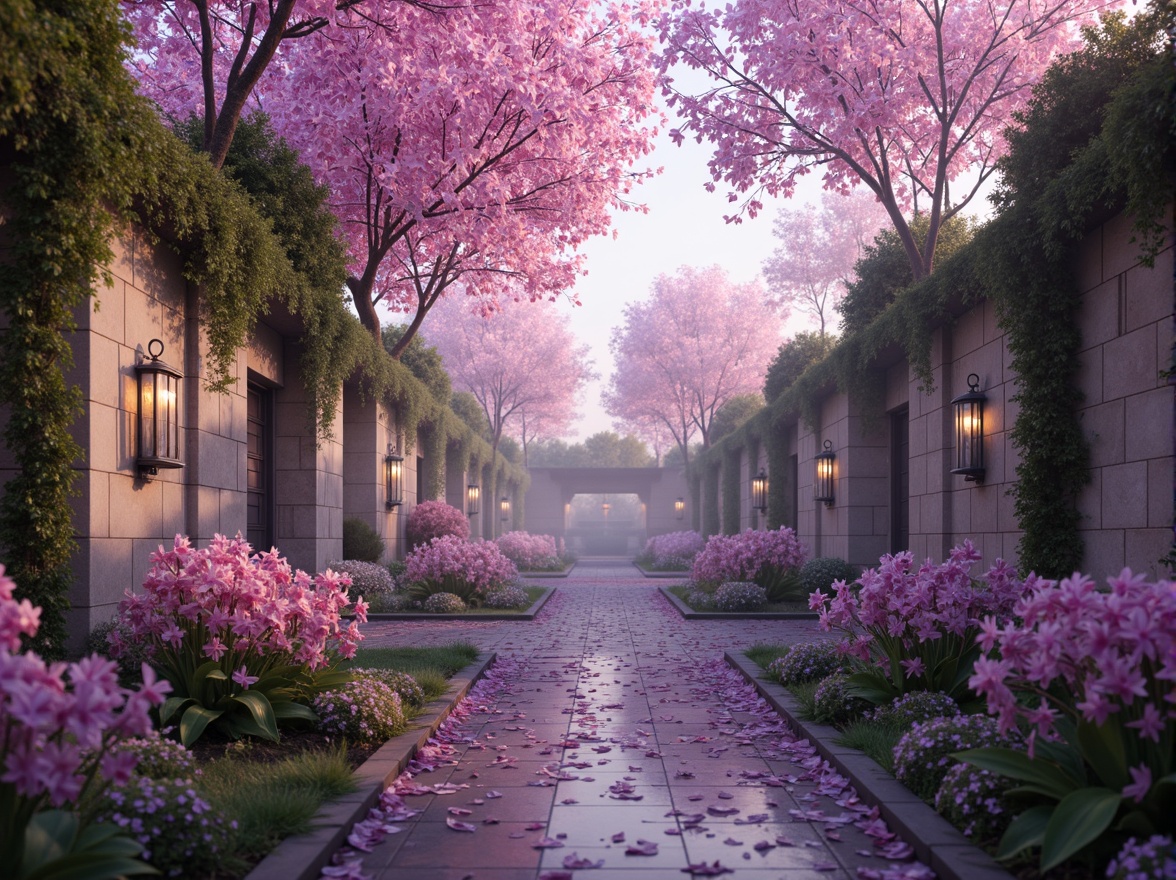 Prompt: \Ethereal orchid-inspired landscape, soft pinkish-purple hues, delicate petals, subtle gradient effects, whimsical watercolor textures, dreamy misty atmosphere, lush green foliage, vines crawling up ancient stone walls, ornate metalwork details, mystical lanterns, warm golden lighting, shallow depth of field, 1/2 composition, cinematic view, realistic reflections, ambient occlusion.\Please let me know if this meets your requirements!