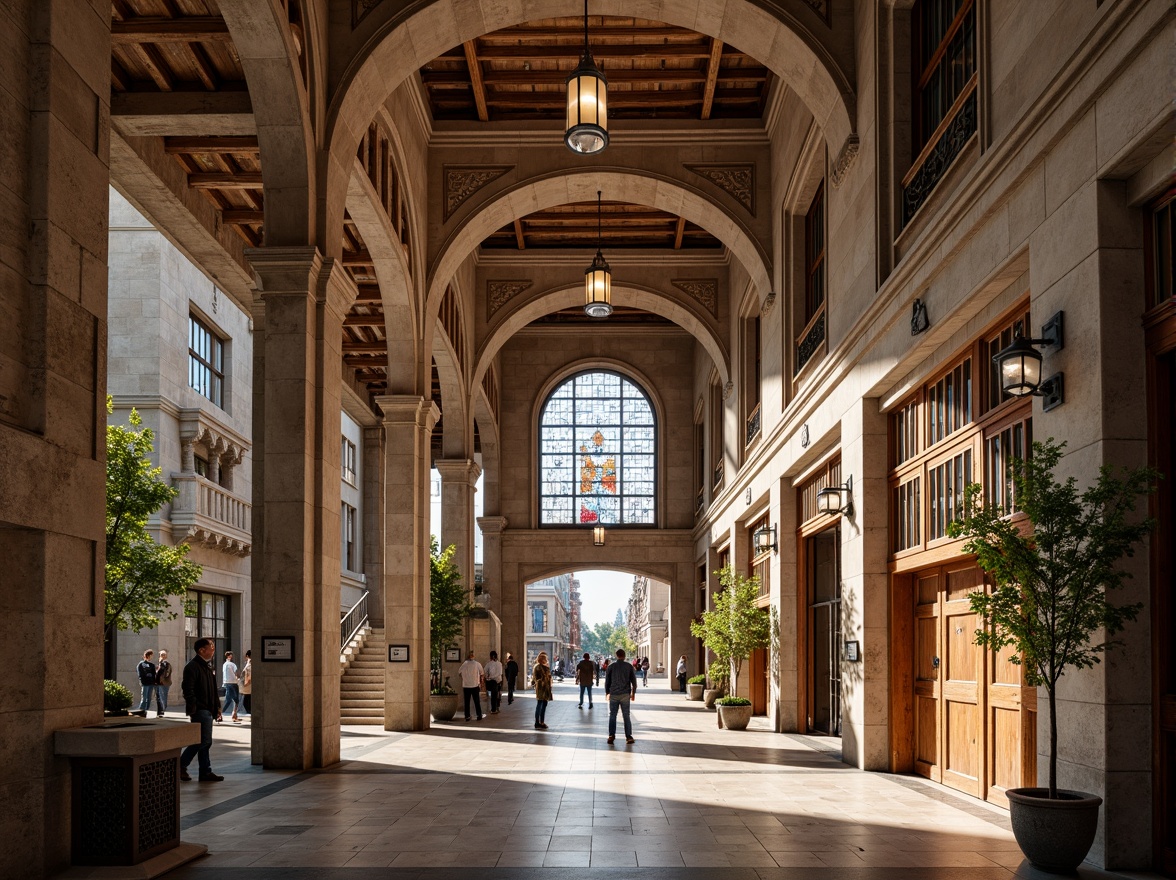 Prompt: Grand cultural center, Gothic archways, intricate stone carvings, vaulted ceilings, stunning stained glass windows, ornate wooden doors, elegant chandeliers, polished marble floors, historic landmark, urban cityscape, sunny afternoon, soft warm lighting, shallow depth of field, 3/4 composition, panoramic view, realistic textures, ambient occlusion.