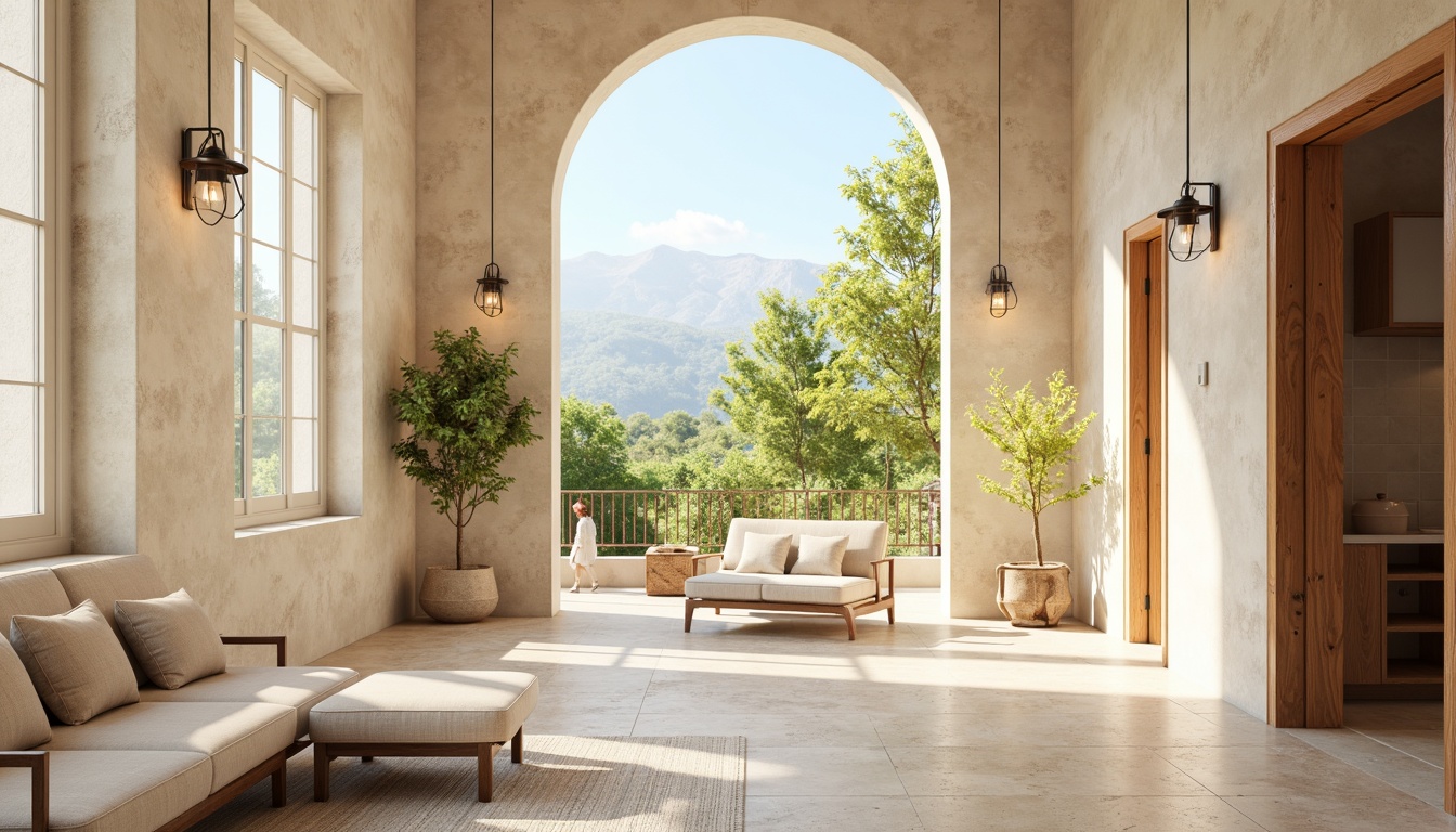 Prompt: Soft pastel hues, creamy whites, warm beige tones, rich wood accents, natural stone textures, earthy terracotta, soothing blue undertones, calming greenery, vibrant yellow highlights, gentle golden lighting, subtle gradient effects, 3D modeling, realistic reflections, atmospheric perspective, shallow depth of field, 1/2 composition.