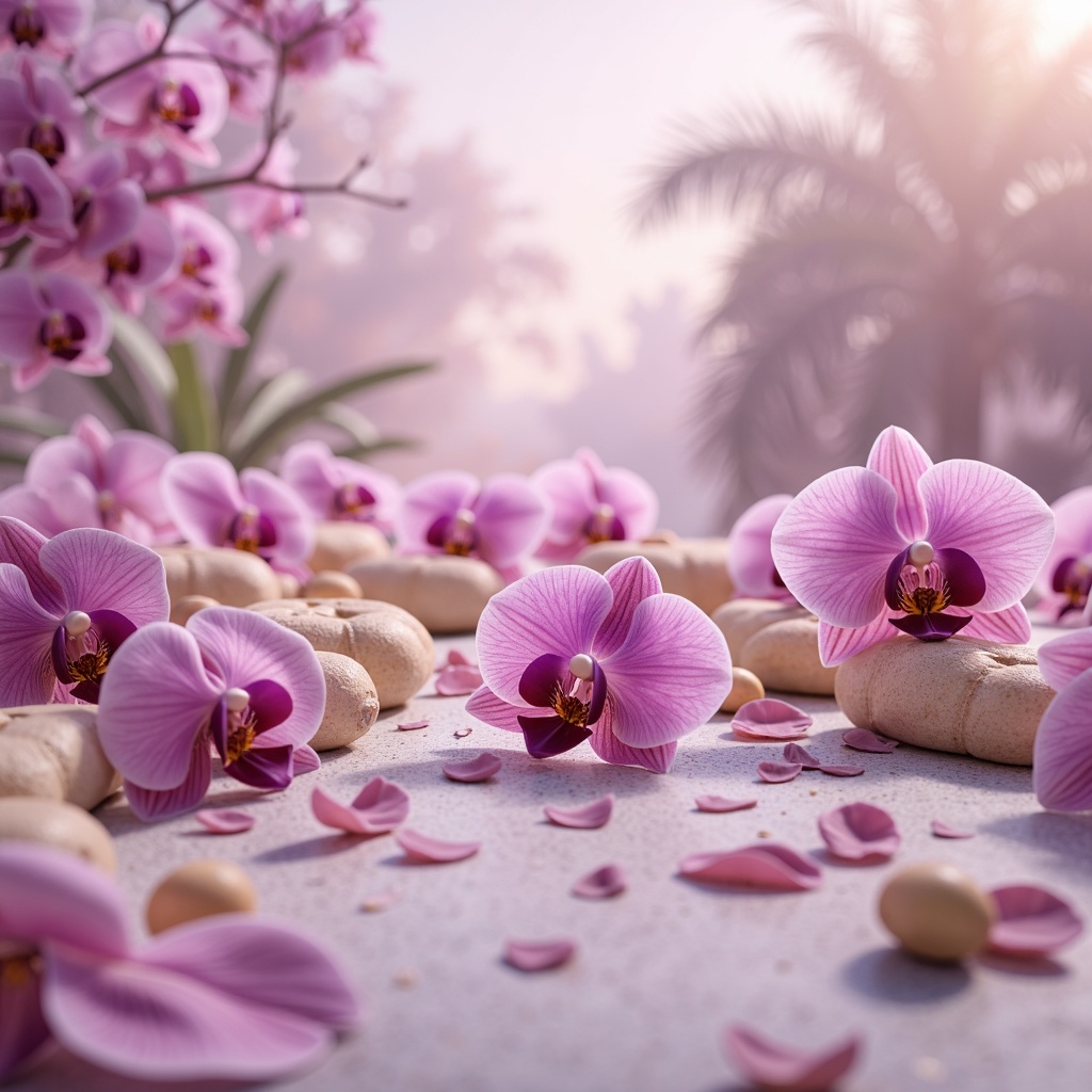 Prompt: Luxuriant orchid hues, soft pastel shades, delicate petals, subtle cream accents, warm beige undertones, rich plum undertones, velvety smooth textures, ornate metallic details, elegant typography, sophisticated modern design, spacious open layout, abundant natural light, airy atmosphere, 1/1 composition, shallow depth of field, realistic reflections, ambient occlusion.