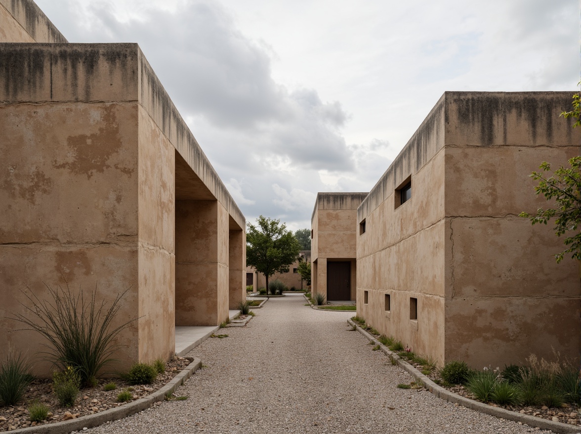 Prompt: Rustic plastered concrete walls, earthy tone, coarse texture, natural aggregate, modern industrial architecture, brutalist design, urban landscape, cloudy sky, soft diffused lighting, shallow depth of field, 2/3 composition, realistic materials, ambient occlusion.