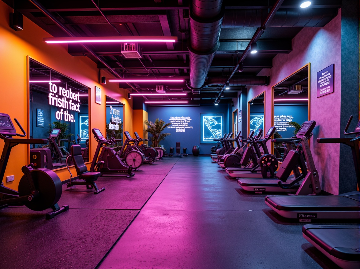 Prompt: Vibrant fitness studio, energetic atmosphere, bold color scheme, dynamic accents, motivational quotes, sleek equipment, rubber flooring, mirrored walls, intense lighting, dramatic shadows, 3/4 composition, shallow depth of field, realistic textures, ambient occlusion.