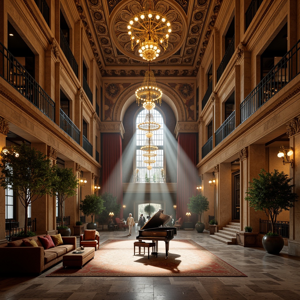 Prompt: Grandiose Byzantine-style loft, ornate chandeliers, rich gold accents, majestic arches, intricate mosaics, lavish furnishings, plush velvet drapes, grand pianos, luxurious marble floors, high ceilings, dramatic lighting, warm earthy tones, atmospheric fog effects, cinematic camera angles, 1/1 composition, soft focus background, realistic textures, ambient occlusion.