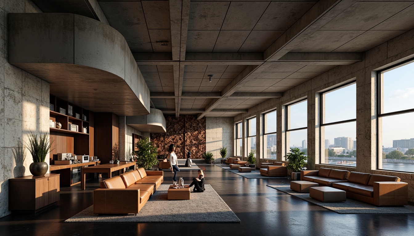 Prompt: Exposed concrete structures, rugged brutalist architecture, industrial metal beams, raw stone walls, worn-out wood accents, distressed leather furniture, polished steel fixtures, matte black flooring, weathered copper cladding, urban cityscape, busy airport atmosphere, harsh overhead lighting, dramatic shadows, 1/1 composition, cinematic angles, gritty realistic textures, high-contrast rendering.