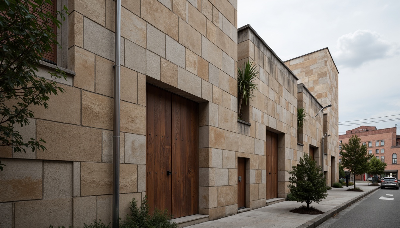 Prompt: Rustic building facade, rough-textured plastered concrete walls, earthy color tones, natural aggregate patterns, industrial-chic aesthetic, modern brutalist architecture, minimalist ornamentation, functional simplicity, urban cityscape, overcast skies, dramatic lighting, low-angle shot, 1/2 composition, realistic material rendering, subtle ambient occlusion.