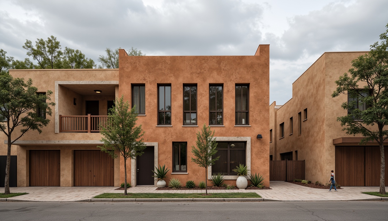 Prompt: Rustic building facade, plastered concrete walls, rough-textured surfaces, earthy tone color palette, natural stone accents, industrial chic aesthetic, urban landscape setting, cloudy overcast sky, warm soft lighting, shallow depth of field, 2/3 composition, detailed textures, ambient occlusion.