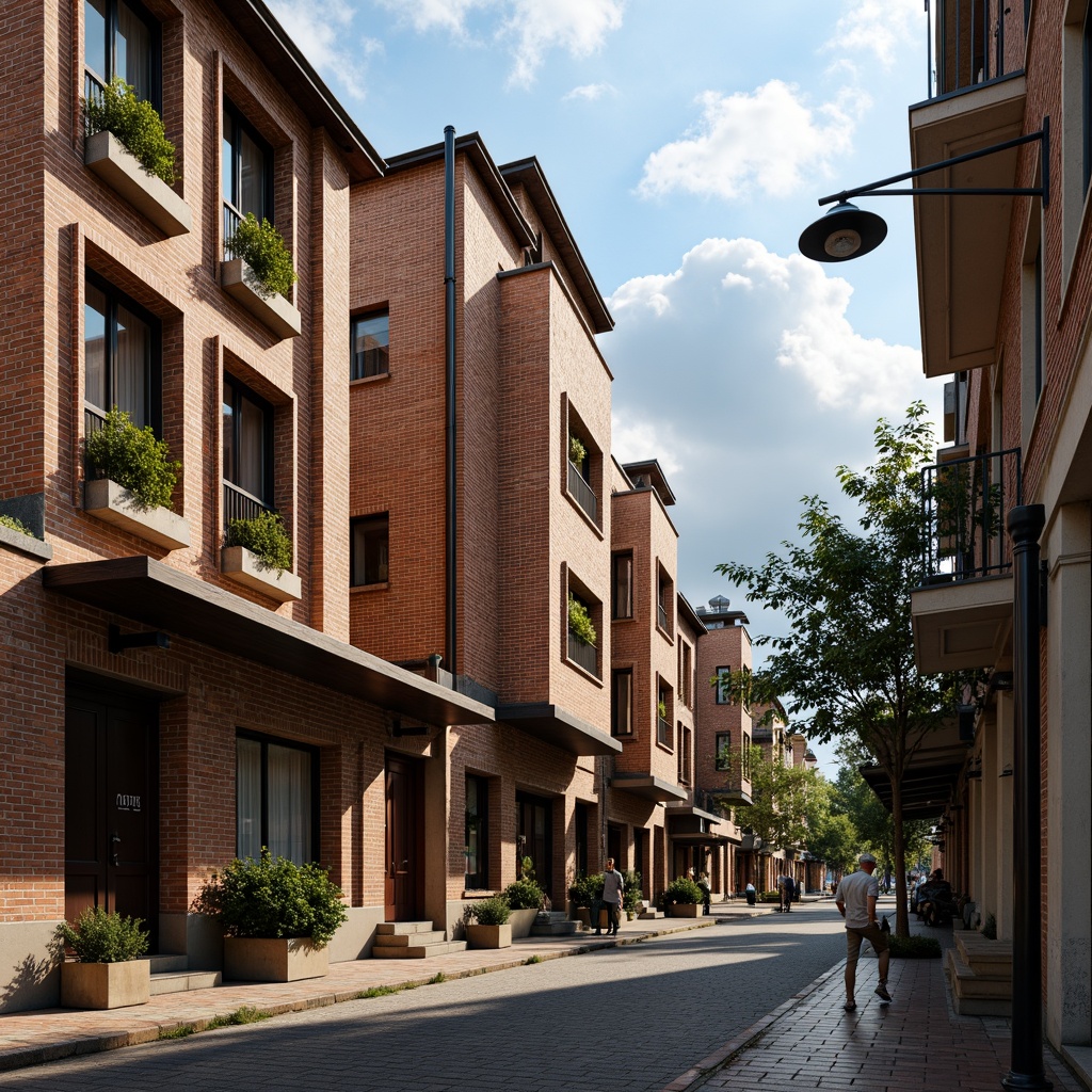 Prompt: Traditional brick buildings, rustic charm, earthy tones, textured facades, ornate details, classic architectural style, historic landmarks, urban landscapes, cloudy blue skies, warm natural lighting, shallow depth of field, 1/1 composition, realistic textures, ambient occlusion.