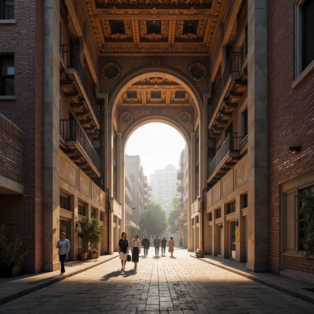 Prompt: Warehouse facade, Byzantine architecture inspiration, ornate stone carvings, arched windows, grand domes, intricate mosaics, warm golden lighting, rustic brick walls, industrial metal accents, distressed wood textures, urban cityscape backdrop, foggy morning atmosphere, shallow depth of field, 1/1 composition, symmetrical framing, realistic materials, subtle ambient occlusion.