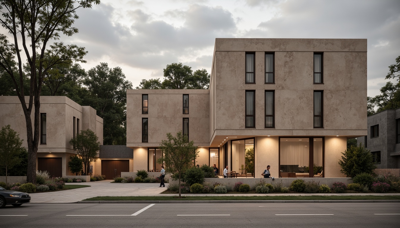 Prompt: Rustic plastered concrete walls, earthy tones, textured finishes, natural stone accents, modern industrial architecture, urban landscape, overcast skies, dramatic lighting, high contrast, shallow depth of field, 1/1 composition, realistic textures, ambient occlusion.