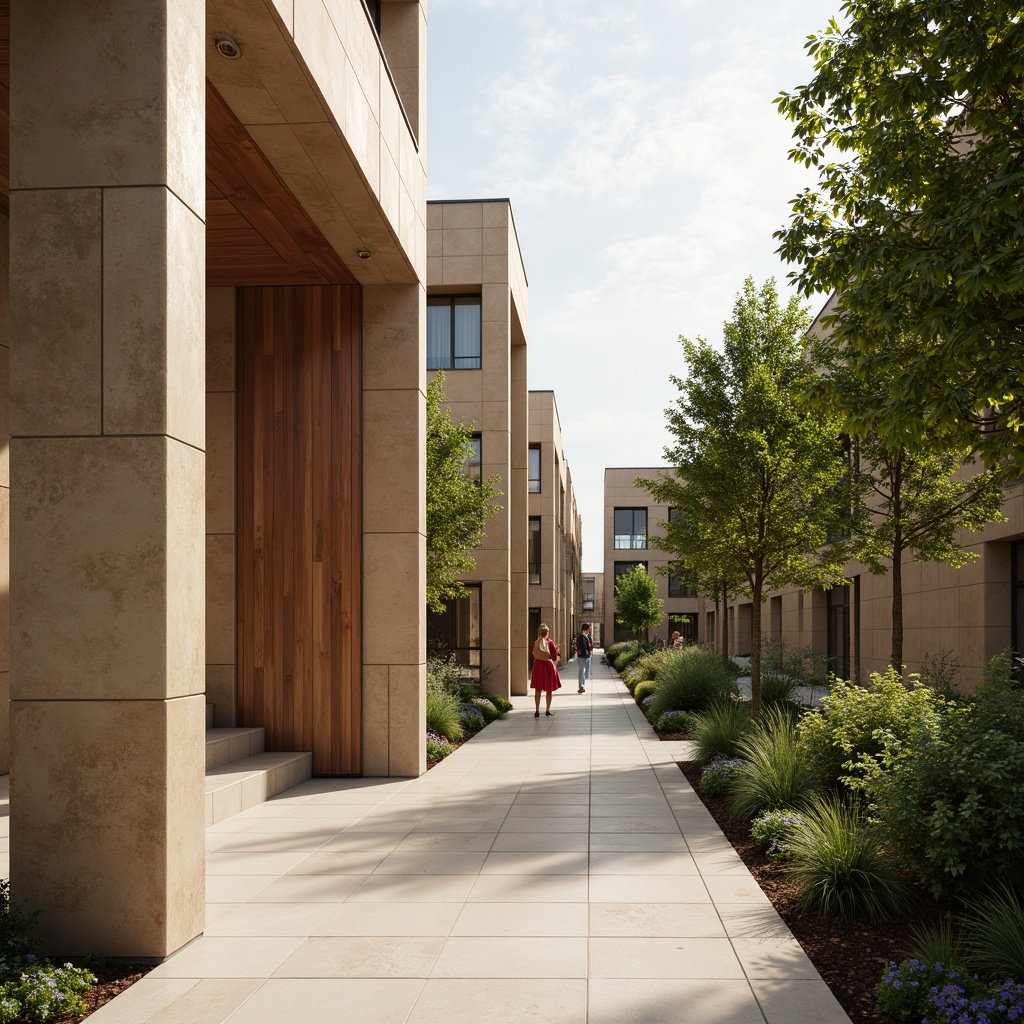 Prompt: Monumental buildings, modern architectural style, sleek lines, neutral color tones, earthy brown stone walls, creamy white marble floors, rich wood accents, subtle metallic highlights, vibrant greenery, lush foliage, natural light pouring in, soft warm ambiance, shallow depth of field, 3/4 composition, realistic textures, ambient occlusion.