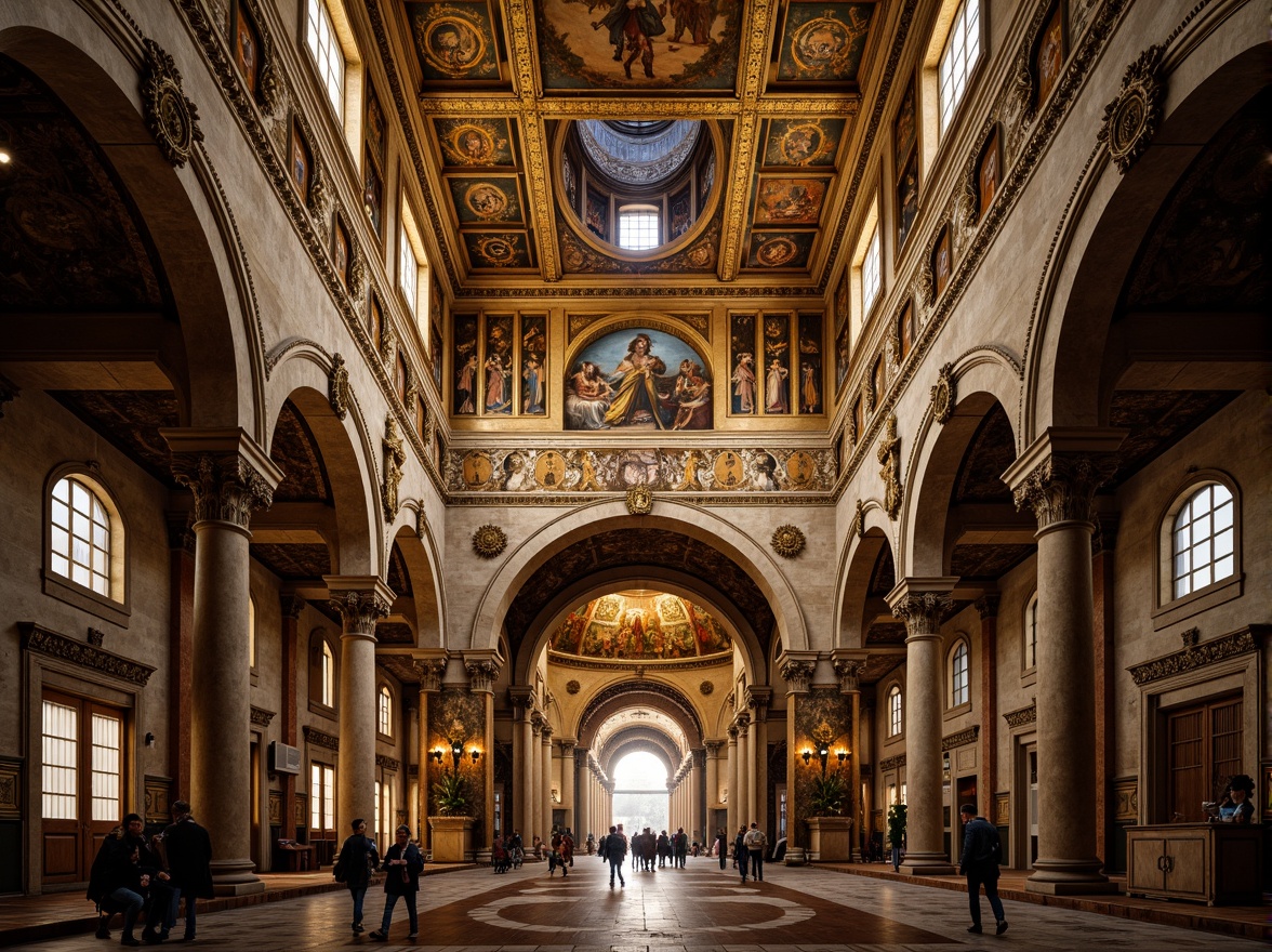 Prompt: Byzantine dome, golden mosaics, ornate frescoes, intricate stone carvings, grandiose interior spaces, majestic arches, solemn atmosphere, warm soft lighting, rich textiles, lavish decorations, elegant curves, symmetrical compositions, subtle shading, high dynamic range, realistic reflections, 1/1 aspect ratio, central perspective, dramatic focal point.