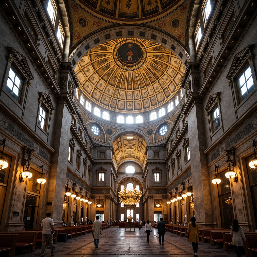 Prompt: \Majestic domes, Byzantine architecture, ornate decorations, golden mosaics, intricate stone carvings, grandiose interior spaces, high ceilings, natural light pouring in, atmospheric lighting, warm earthy tones, ancient historical landmarks, spiritual ambiance, solemn atmosphere, panoramic views, symmetrical composition, realistic textures, ambient occlusion.\