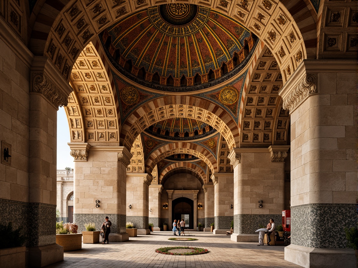 Prompt: Intricate stone carvings, ornate arches, grandiose domes, vibrant mosaic patterns, gilded accents, ornamental columns, rustic brick textures, weathered stone walls, ancient Byzantine architecture, rich cultural heritage, warm golden lighting, shallow depth of field, 1/1 composition, realistic stone textures, ambient occlusion.