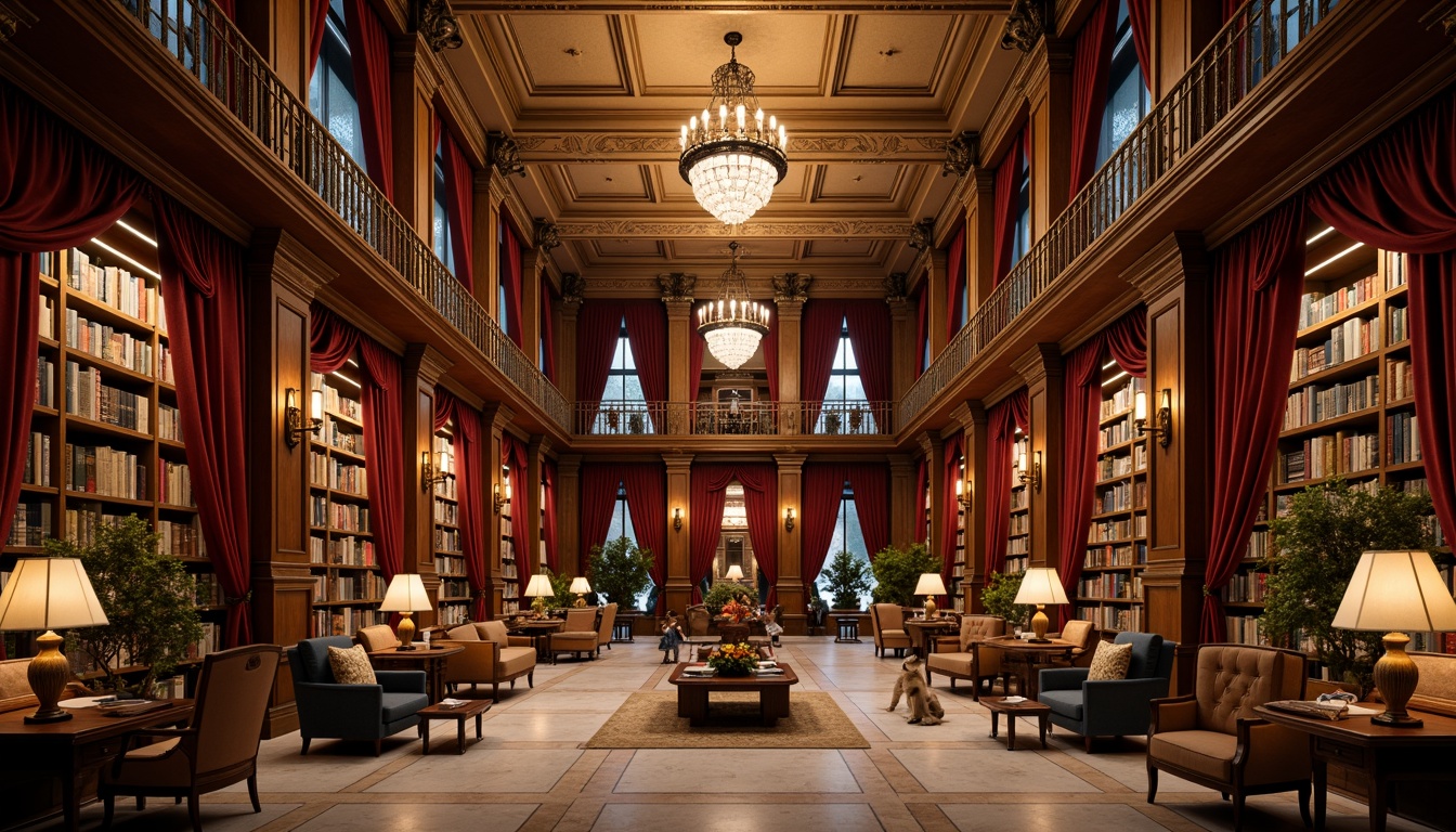 Prompt: Elegant neoclassical library, grandiose architecture, ornate details, rich wood paneling, intricate moldings, luxurious fabrics, velvet drapes, marble floors, high ceilings, dramatic chandeliers, warm golden lighting, subtle shadowing, classical columns, arches, symmetrical composition, 1/1 aspect ratio, soft focus, realistic textures, ambient occlusion.