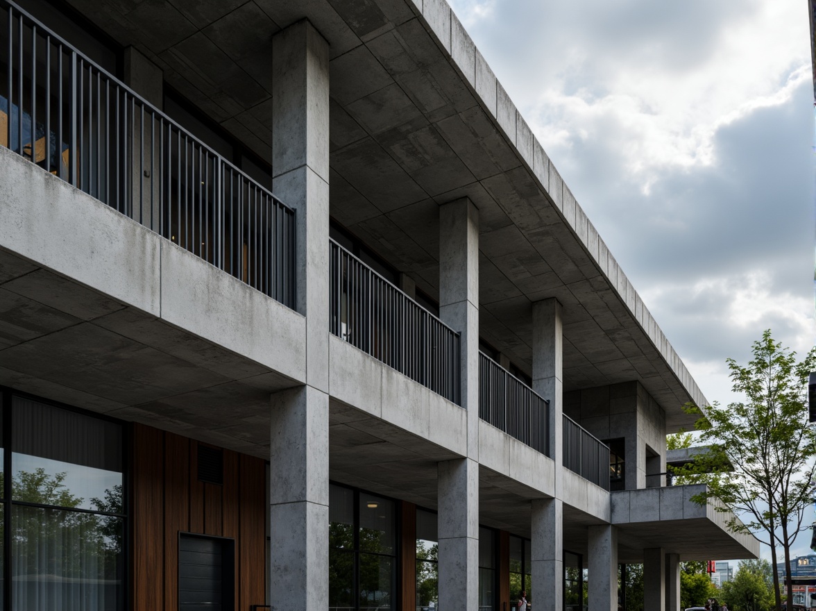 Prompt: Modern building facade, exposed steel beams, concrete columns, industrial chic aesthetic, minimalist decor, urban cityscape, cloudy sky, natural light pouring in, shallow depth of field, 1/2 composition, realistic textures, ambient occlusion.